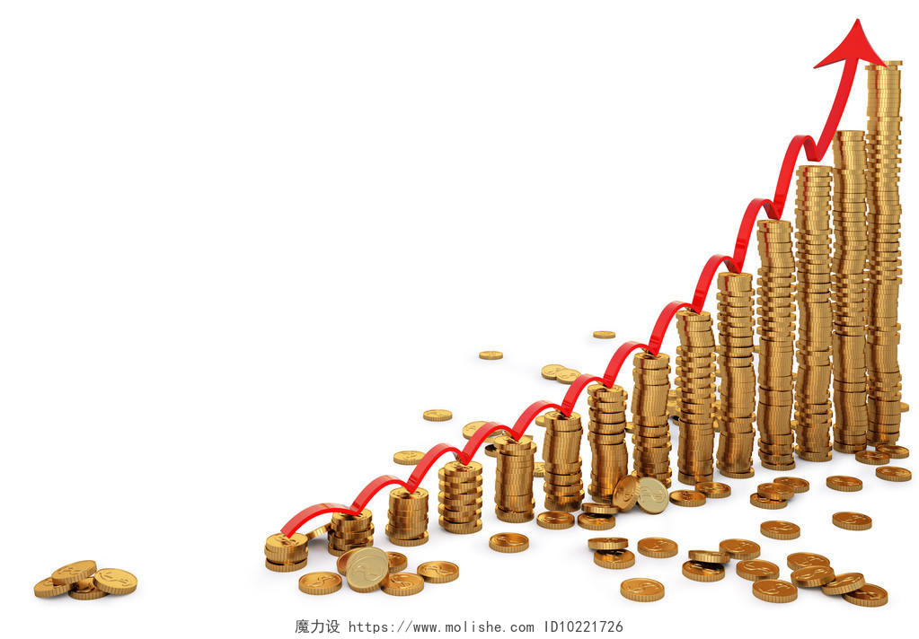 金融投资增长逐渐高的金币上升的箭头收入提升提升箭头提升价格物价上涨